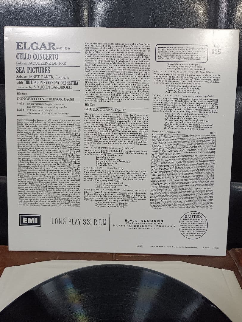 英盤　UK盤　レコード　デュ・プレ エルガー チェロ協奏曲 バルビローリ 海の絵