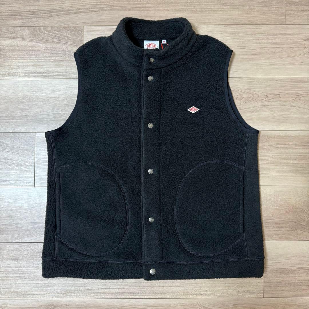 新品 DANTON ダブルフェイス ボア スタンドカラー ベスト ブラック M