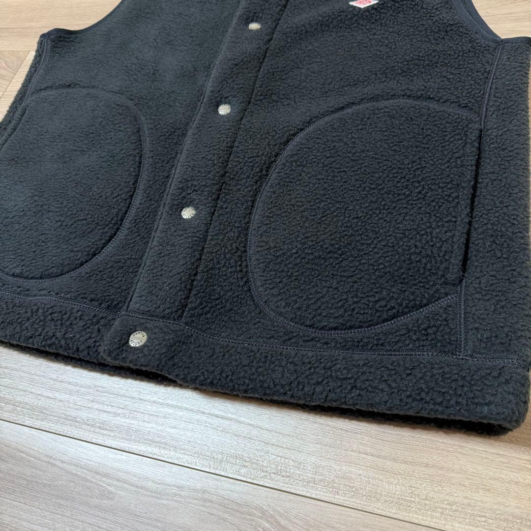 新品 DANTON ダブルフェイス ボア スタンドカラー ベスト ブラック M