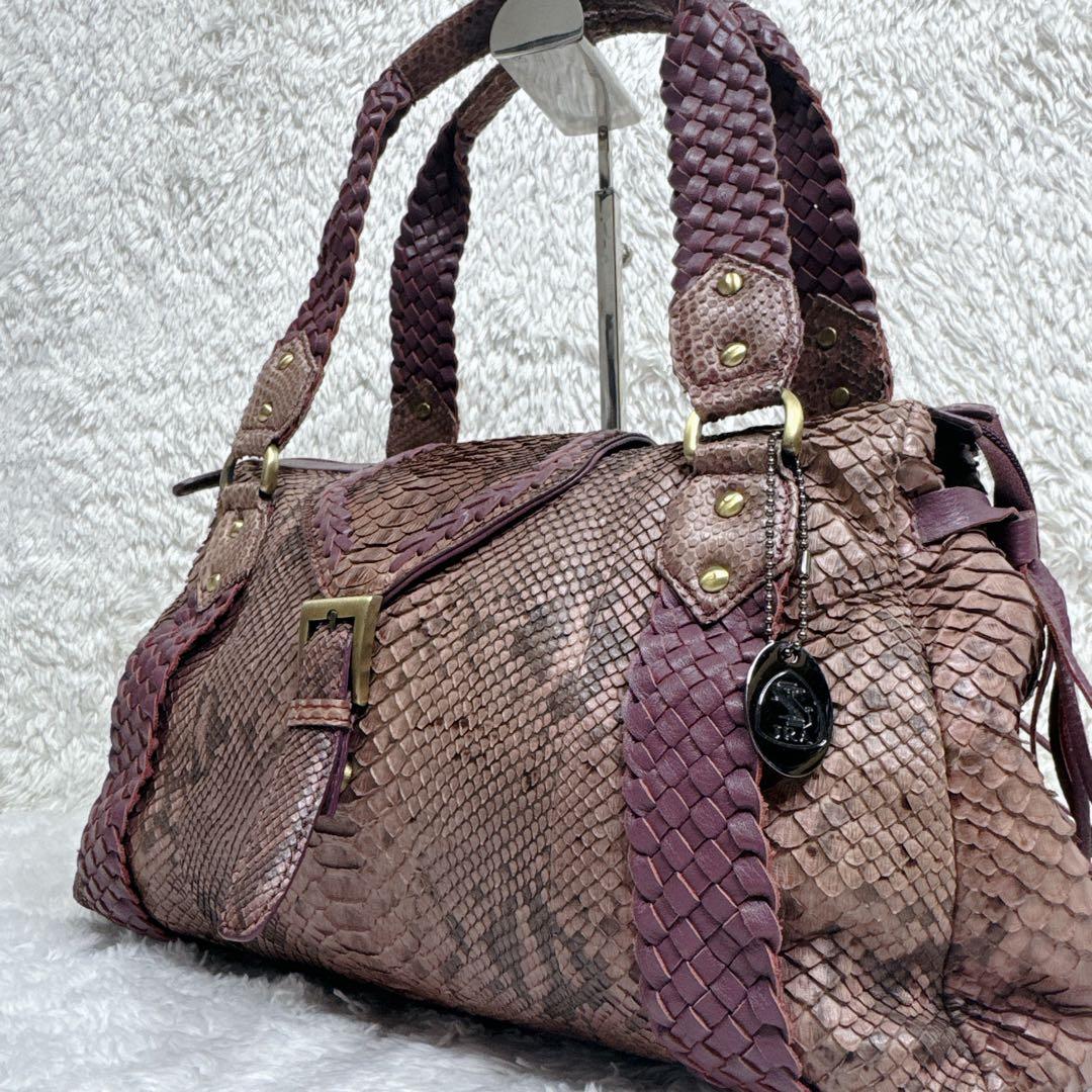 【希少カラー】JRA ダイアモンドパイソン ハンドバッグ チャーム付 パープル