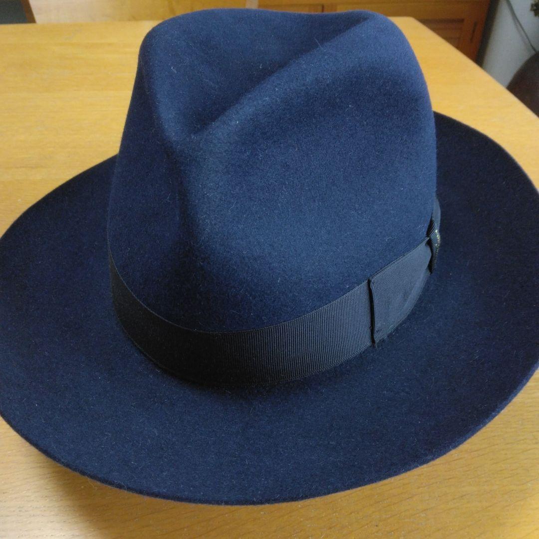 美品　イタリア製　BoRSalino ネイビー ウール フェルトハット