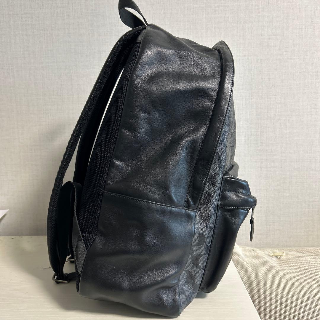 【正規品】COACH コーチ　レザー ストライプ　リュック　シグネチャー柄
