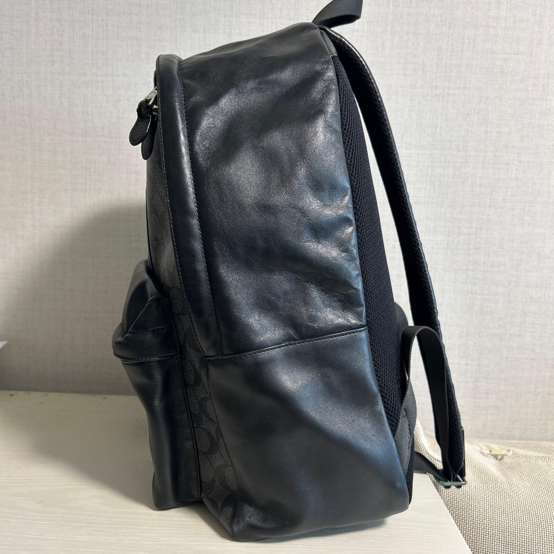 【正規品】COACH コーチ　レザー ストライプ　リュック　シグネチャー柄