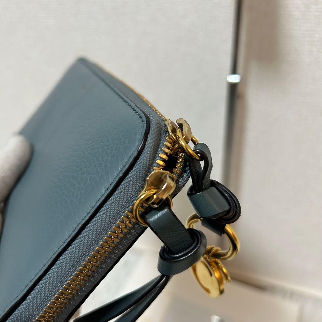 【美品✨アルファベット/ラウンドジップ】クロエ　長財布　ターコイズ　シボ革　金具