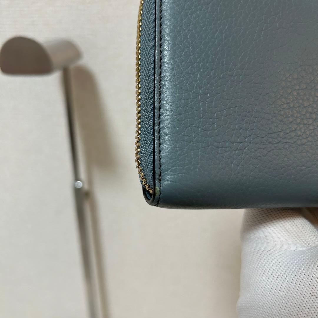 【美品✨アルファベット/ラウンドジップ】クロエ　長財布　ターコイズ　シボ革　金具