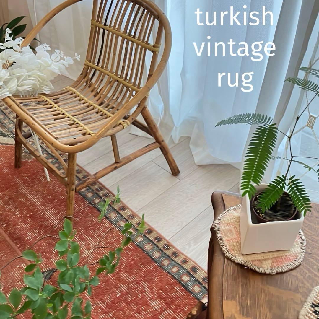 オレンジ✳︎65×187 ブルー　パッチワークランナー　トルコヴィンテージラグ