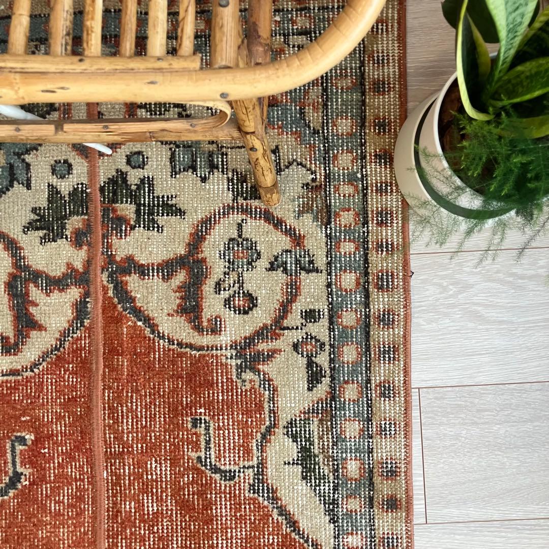 オレンジ✳︎65×187 ブルー　パッチワークランナー　トルコヴィンテージラグ