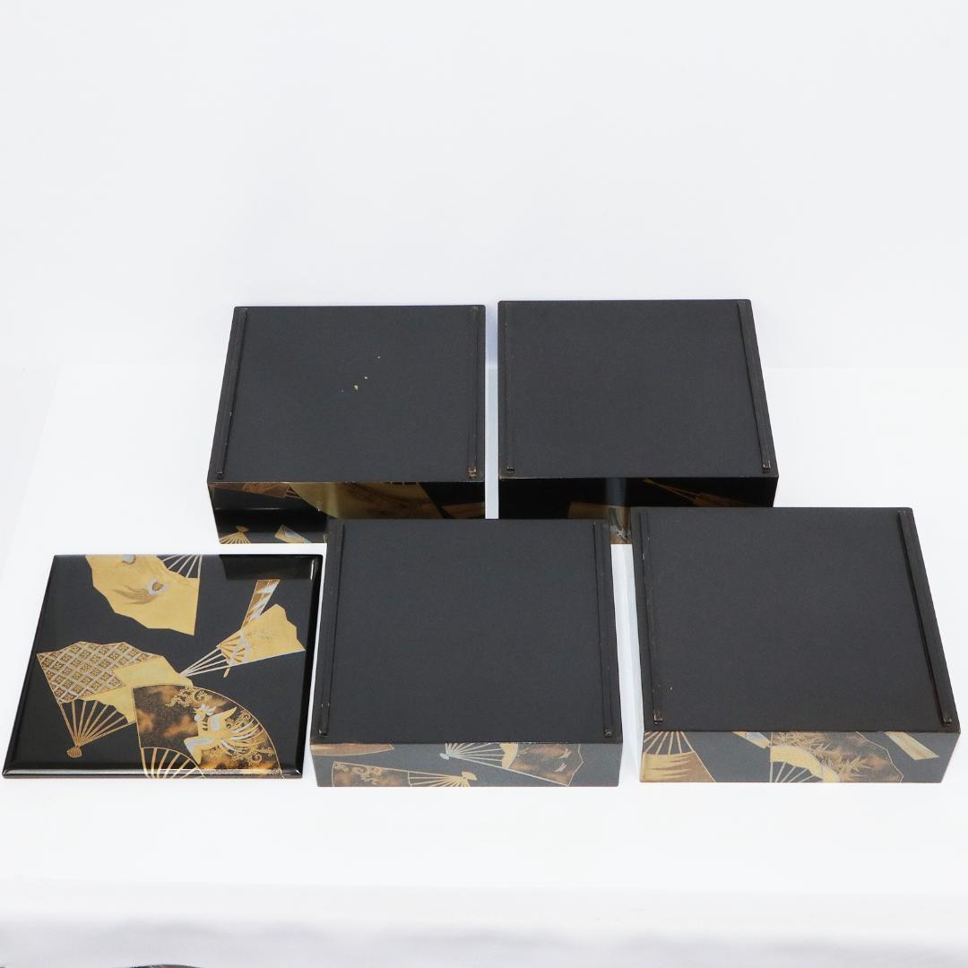 蒔絵 金蒔絵 重箱 4段 扇 漆 共箱