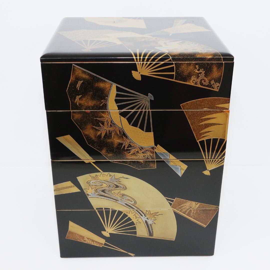 蒔絵 金蒔絵 重箱 4段 扇 漆 共箱