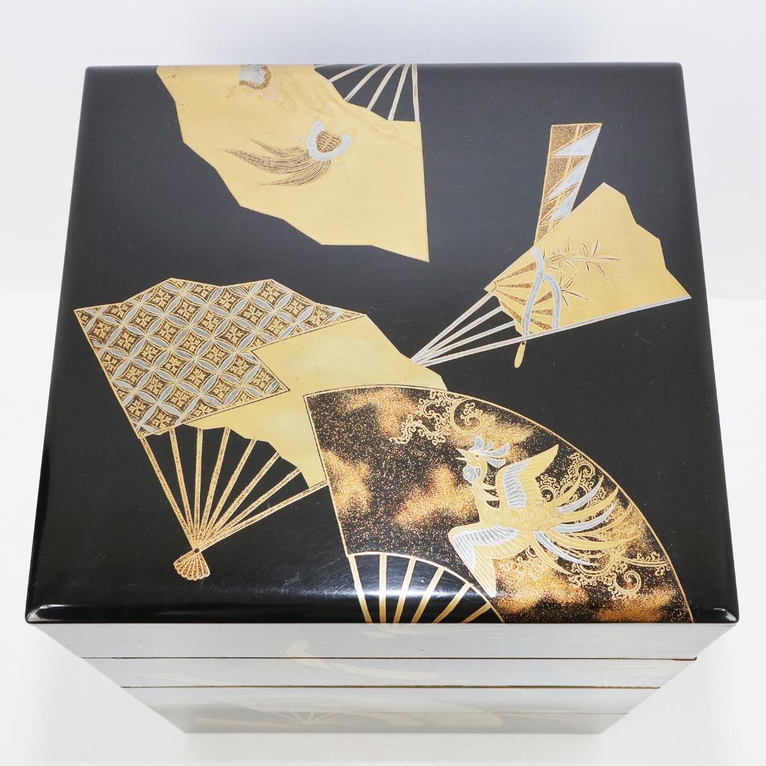 蒔絵 金蒔絵 重箱 4段 扇 漆 共箱