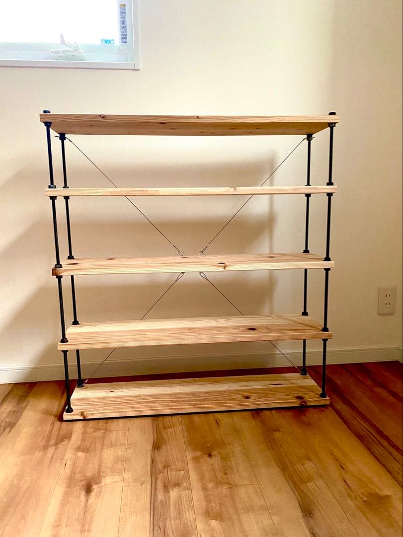 幅80cm☆ワイヤークロス 木製ラック☆食器棚☆木製シェルフ☆アイアンラック