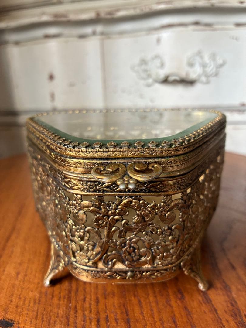 k*♡様 フランス　アンティーク　オルモル　ガラス　ジュエリー　ボックス　真鍮