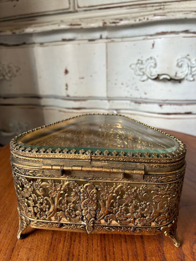 k*♡様 フランス　アンティーク　オルモル　ガラス　ジュエリー　ボックス　真鍮