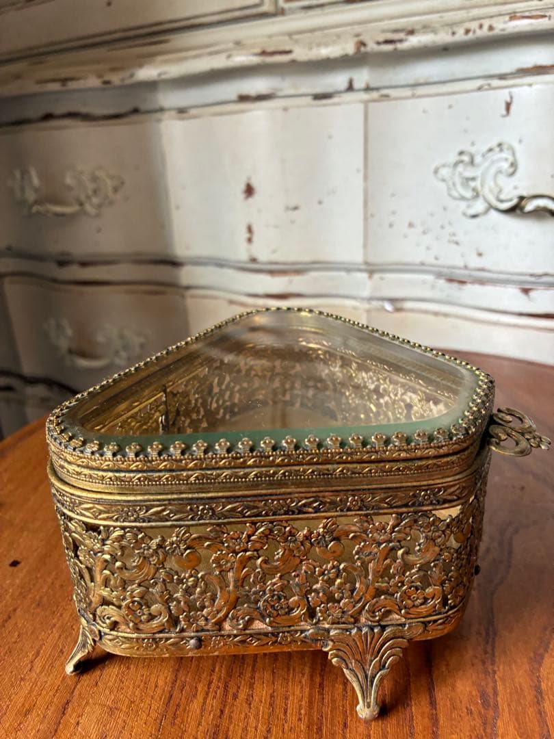 k*♡様 フランス　アンティーク　オルモル　ガラス　ジュエリー　ボックス　真鍮