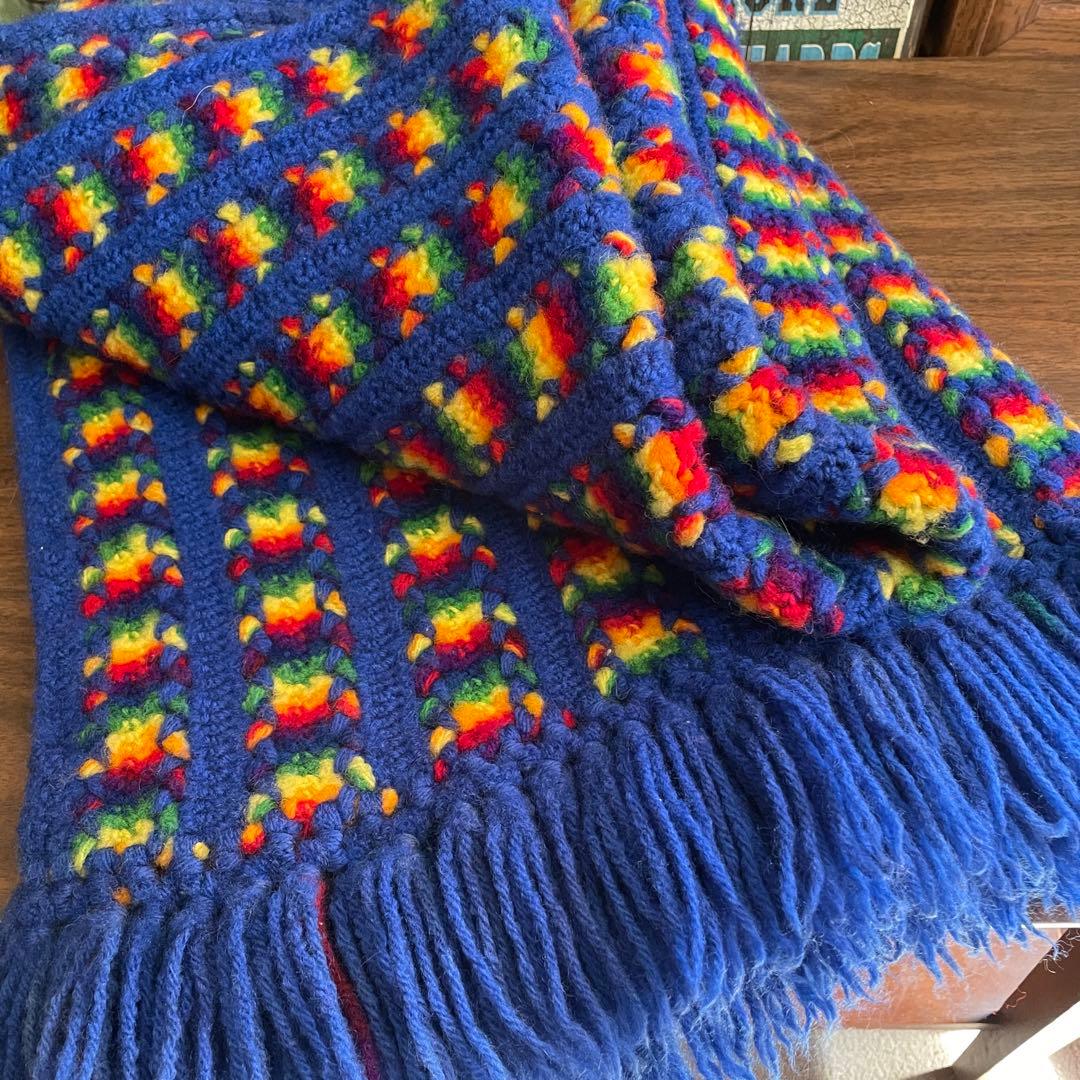 貴重！70's〜アメリカアンティーク　ニットラグ　USAヴィンテージ雑貨レトロ