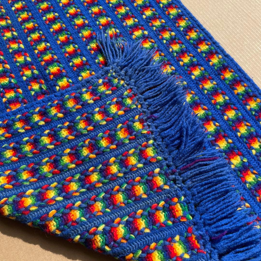 貴重！70's〜アメリカアンティーク　ニットラグ　USAヴィンテージ雑貨レトロ