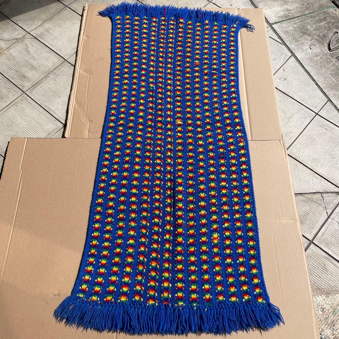 貴重！70's〜アメリカアンティーク　ニットラグ　USAヴィンテージ雑貨レトロ