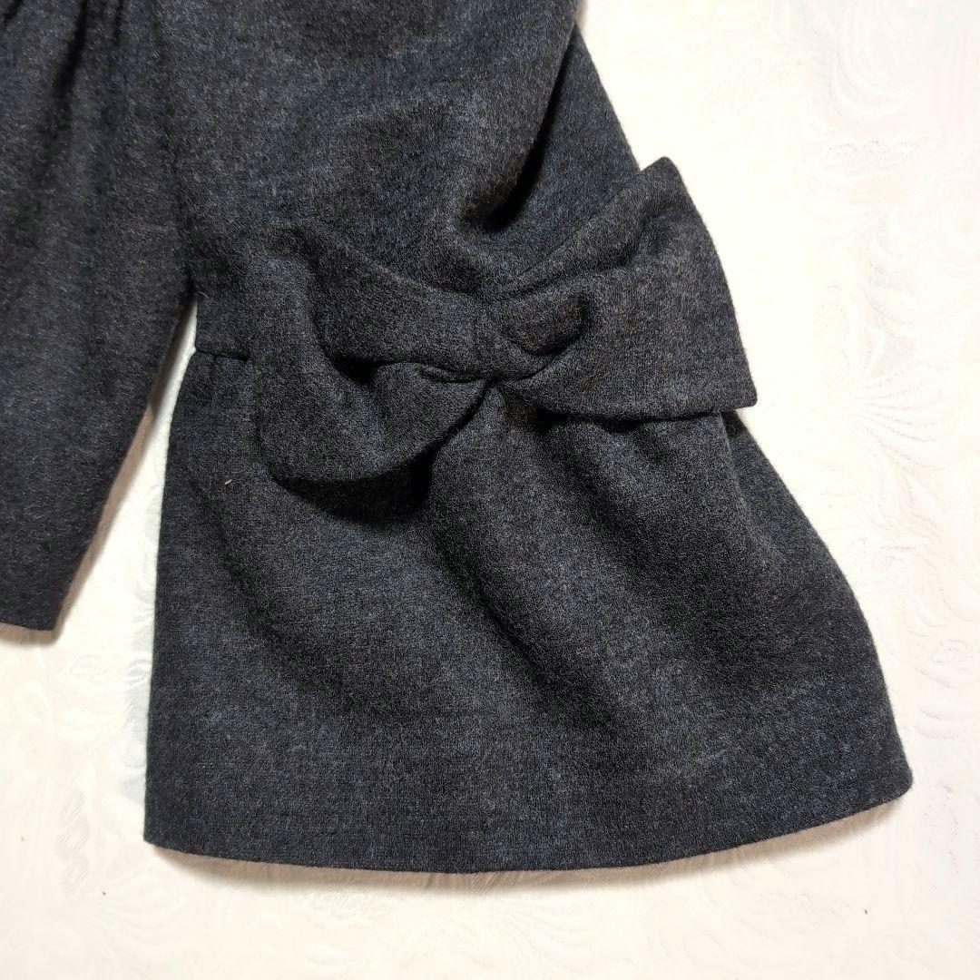 りぼん♡さま★エムズグレイシー　ダークグレー リボン付きフレアスリーブ コート