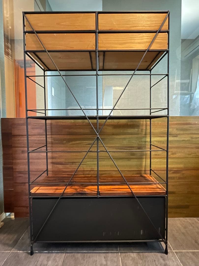 美品■アイアン×天然木 ドロワーシェルフ/キッチンボード/ディスプレイラック