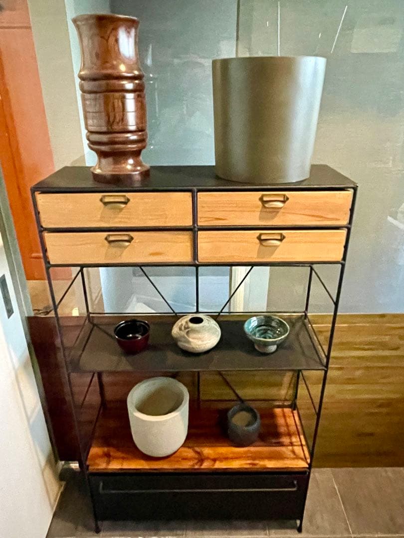 美品■アイアン×天然木 ドロワーシェルフ/キッチンボード/ディスプレイラック