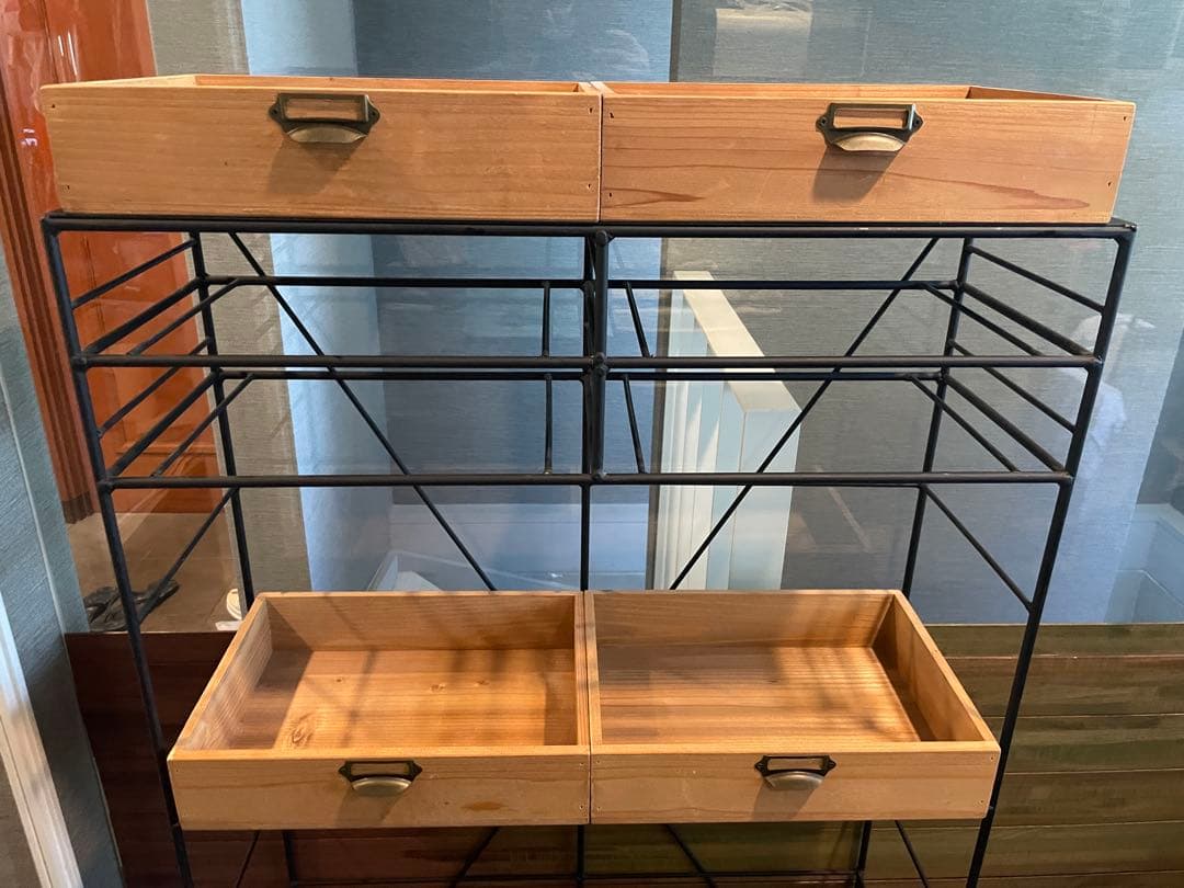 美品■アイアン×天然木 ドロワーシェルフ/キッチンボード/ディスプレイラック
