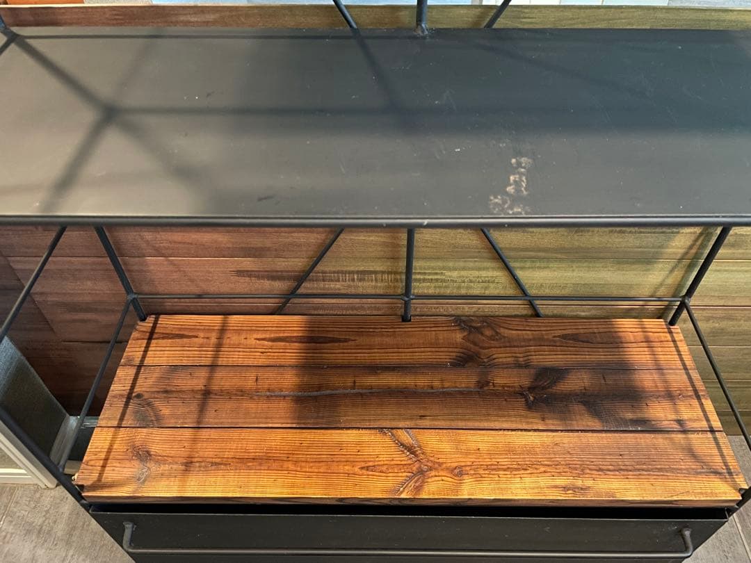 美品■アイアン×天然木 ドロワーシェルフ/キッチンボード/ディスプレイラック