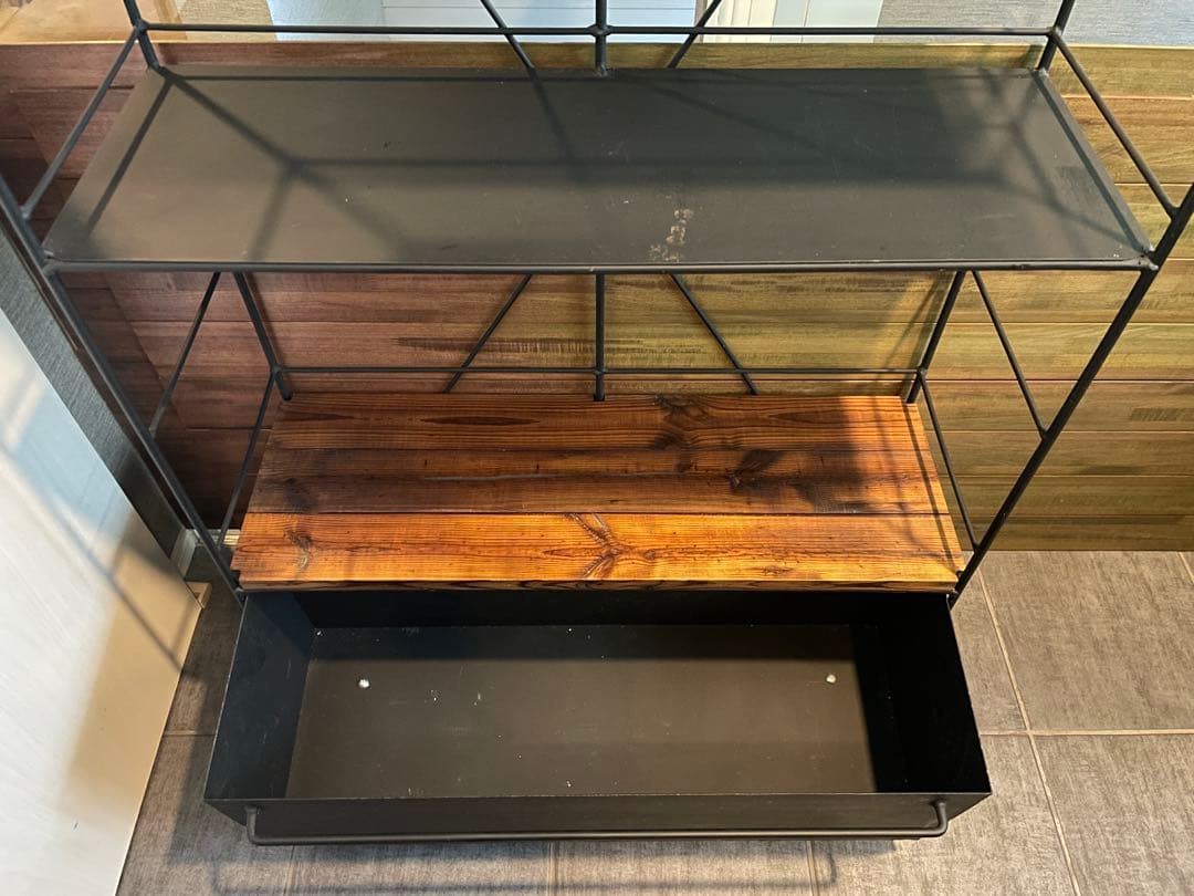 美品■アイアン×天然木 ドロワーシェルフ/キッチンボード/ディスプレイラック