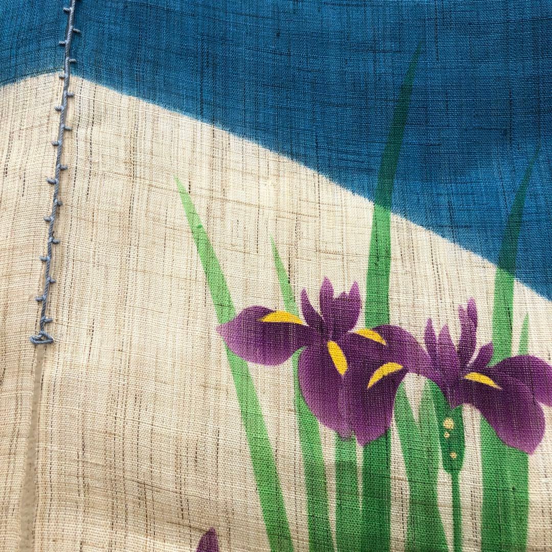 手染め手描き　小川光章作　麻　のれん　『花菖蒲』　鯉