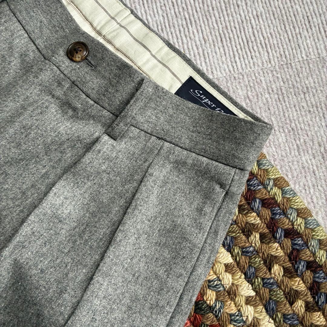 ★定価2.5万円ビームススーパー120sウールフランネルインプリーツワイドパンツ