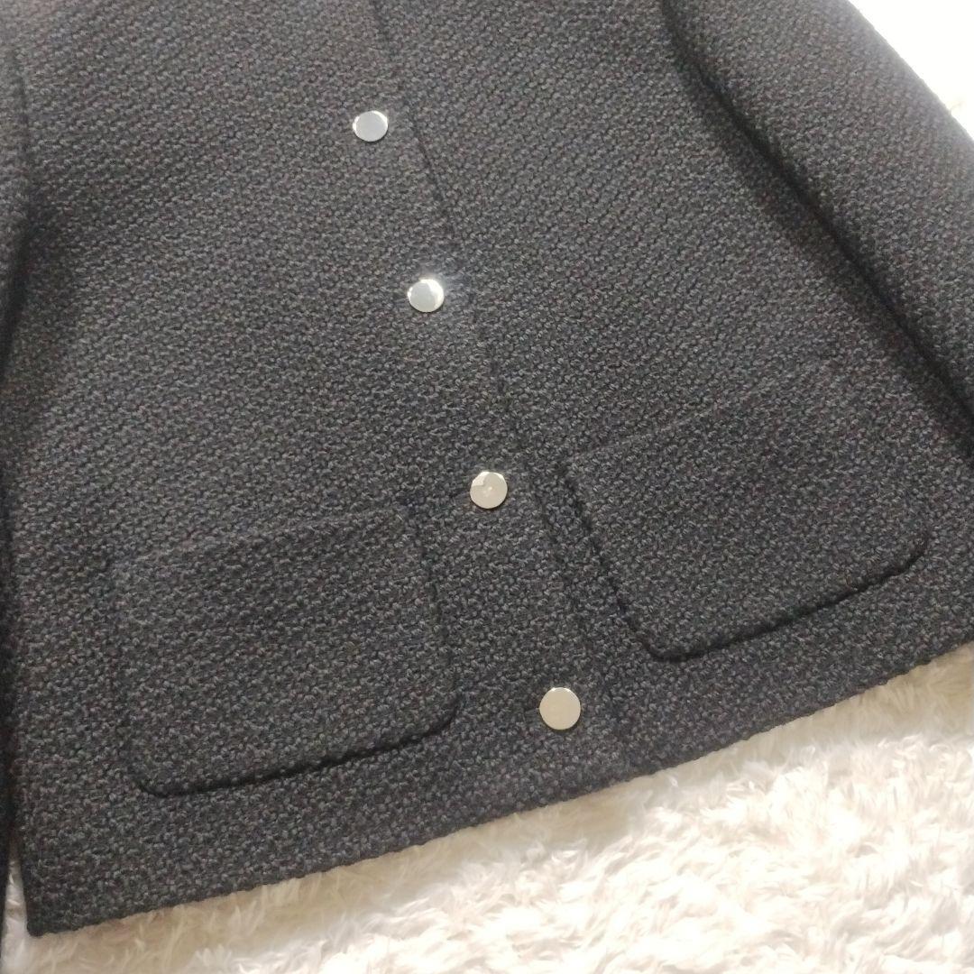 未使用級　23AW　セオリー　ノーカラーツイードジャケット　Ｌ　黒　クロップド丈