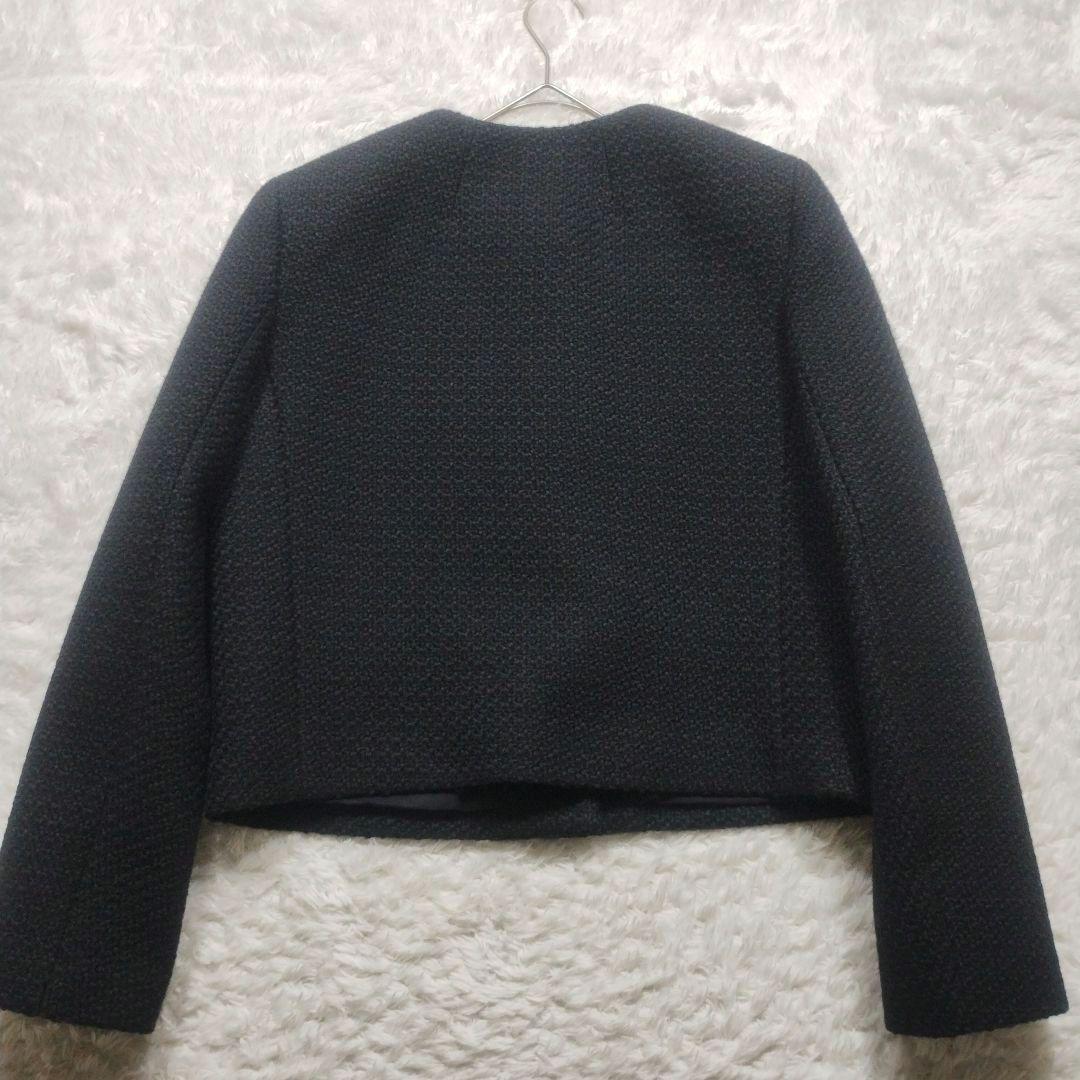 未使用級　23AW　セオリー　ノーカラーツイードジャケット　Ｌ　黒　クロップド丈