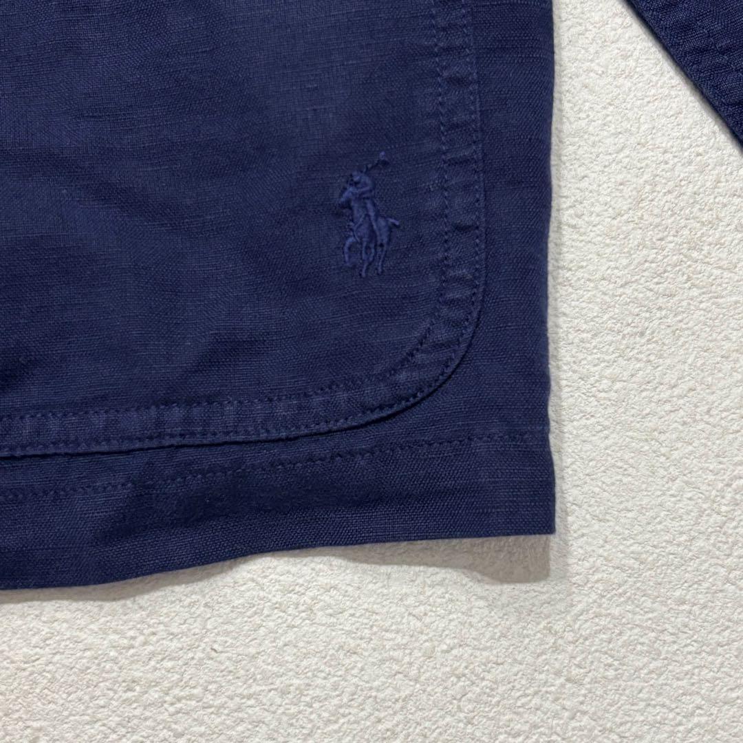 ラルフ　美品 現行 QR 裾ポニー リネン ジャケット カバーオール ネイビー