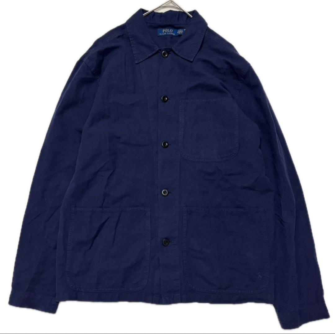 ラルフ　美品 現行 QR 裾ポニー リネン ジャケット カバーオール ネイビー