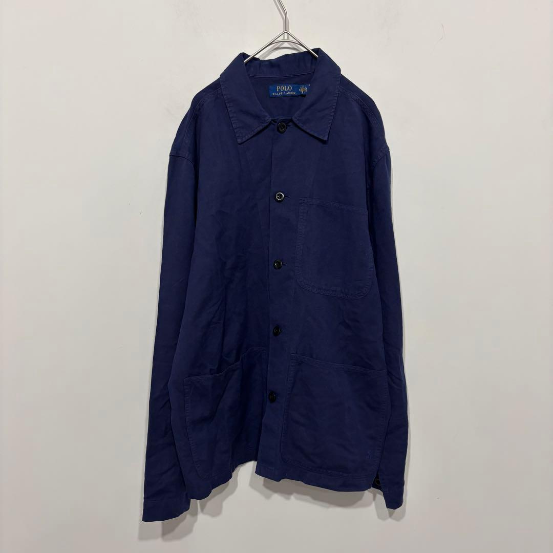 ラルフ　美品 現行 QR 裾ポニー リネン ジャケット カバーオール ネイビー
