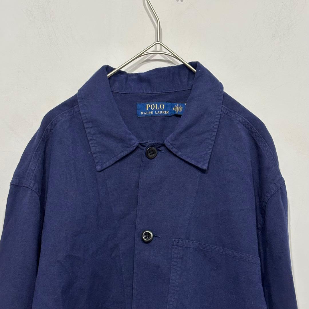 ラルフ　美品 現行 QR 裾ポニー リネン ジャケット カバーオール ネイビー