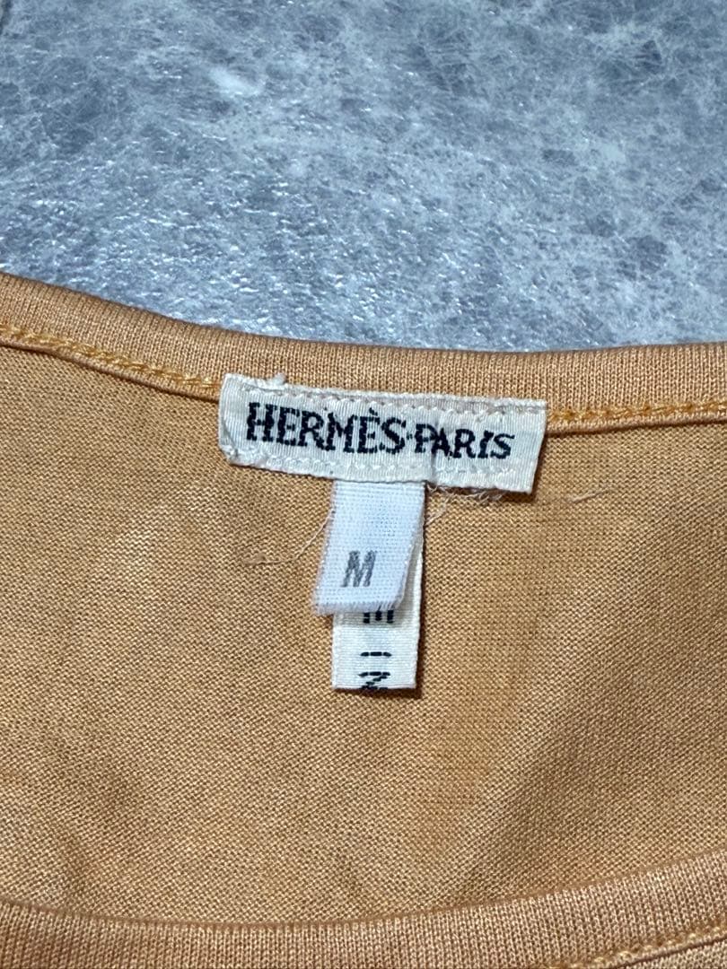 HERMES エルメス マルジェラ 馬車 ロゴ 刺繍 柄 Tシャツ M オレンジ