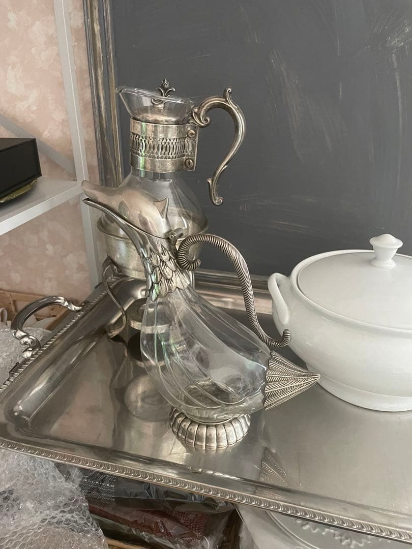 昭和ろく　 アヒル　デカンタ　水差し　フレンチアンティーク　デカン