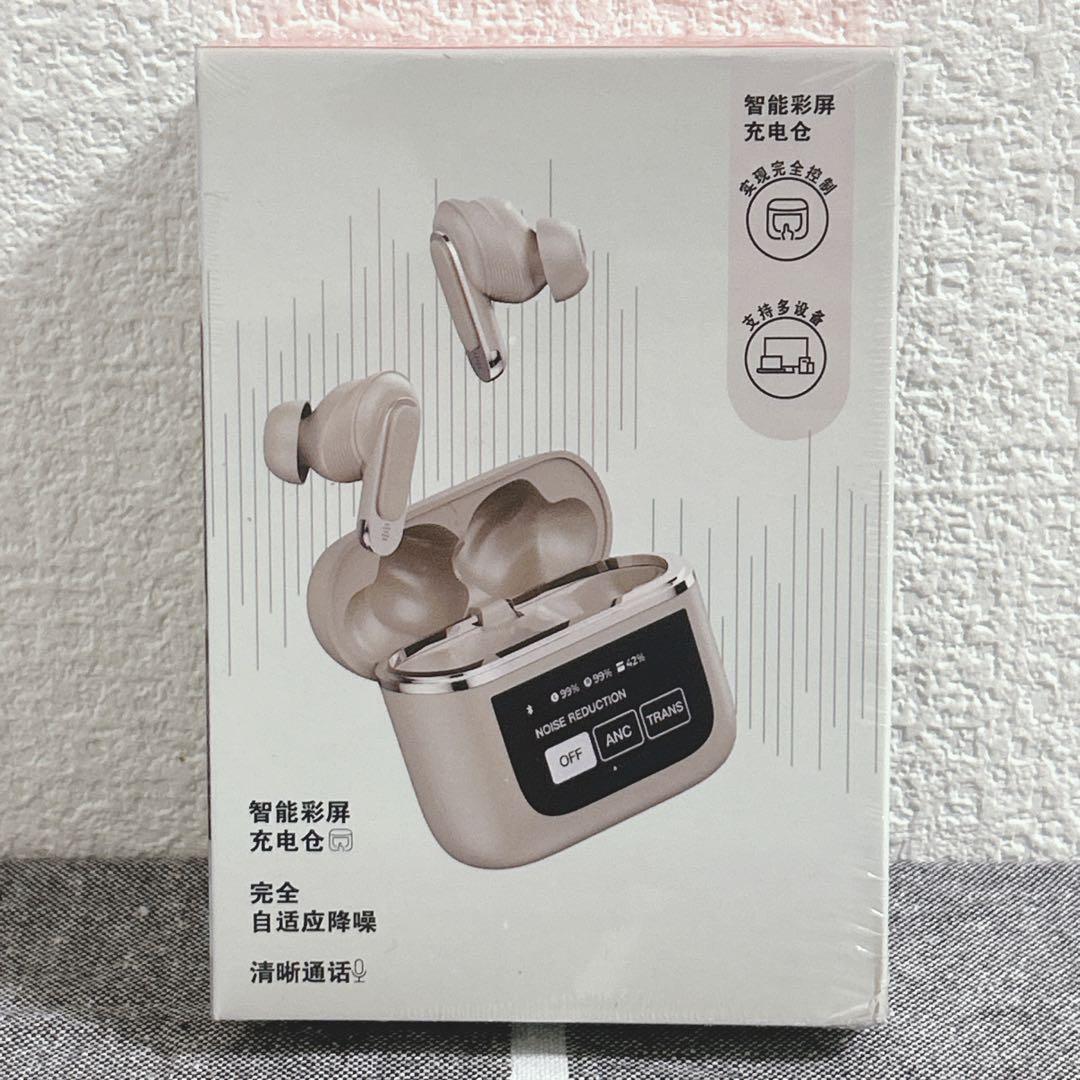 【新品未使用】ワイヤレスイヤホン ANC機能搭載 スマートディスプレイ充電ケース