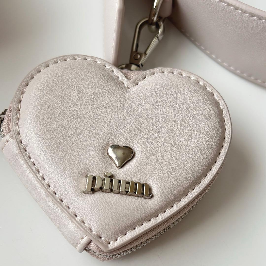 pium ハートポーチ付きナイロンスクエアショルダーバッグ　ピンク
