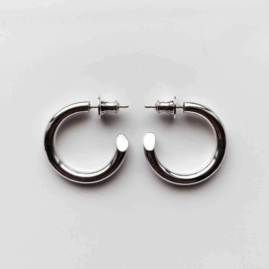 左2 新品 【 3mm×21mm 】両耳用 シルバー925 フープピアス
