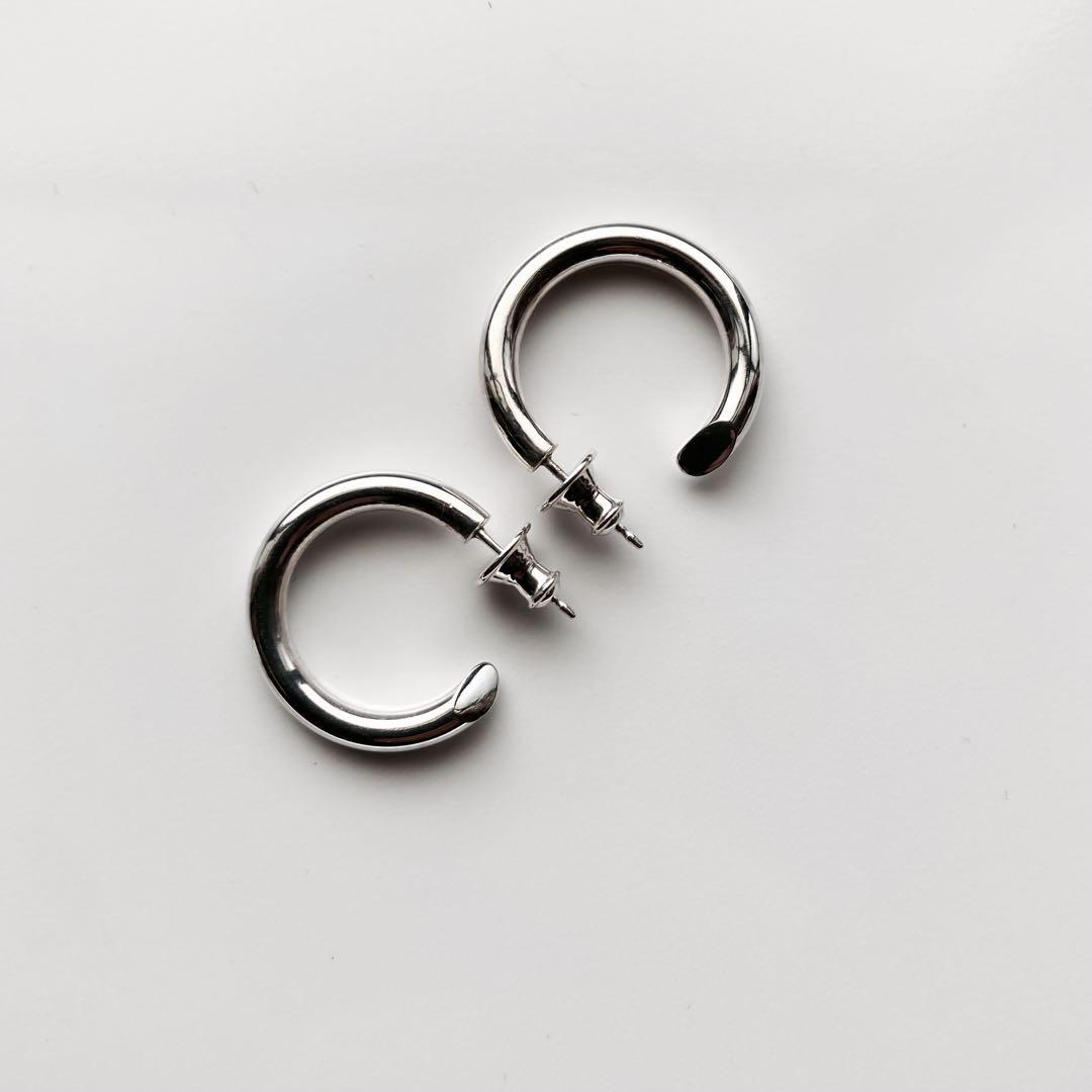 左2 新品 【 3mm×21mm 】両耳用 シルバー925 フープピアス