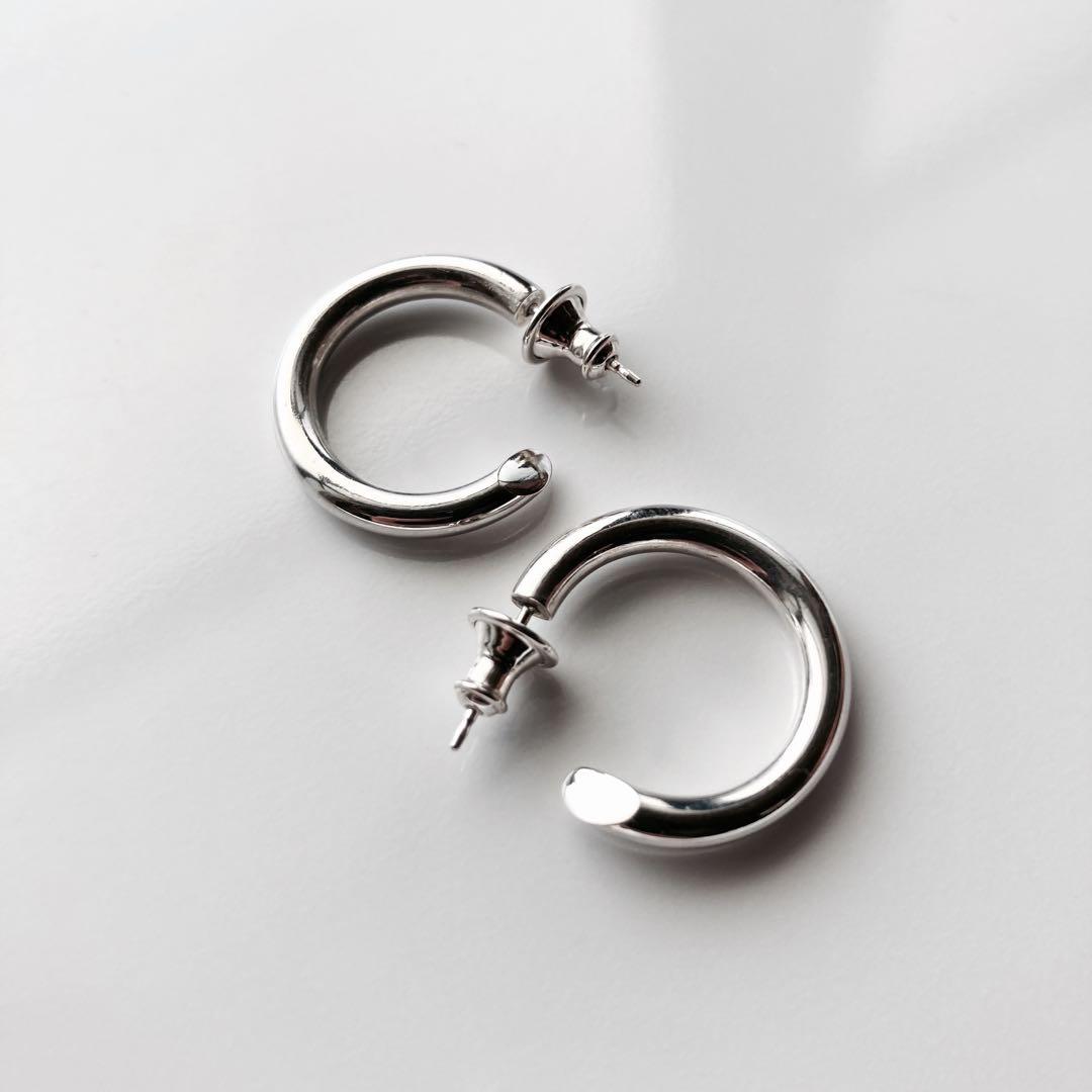 左2 新品 【 3mm×21mm 】両耳用 シルバー925 フープピアス