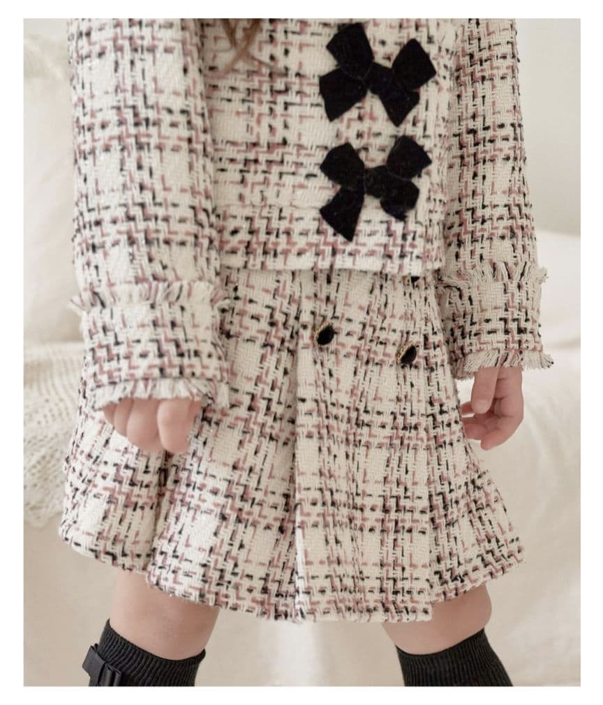 Rora レトロ ツイード スーツ スカート ジャケット 上下セット　130