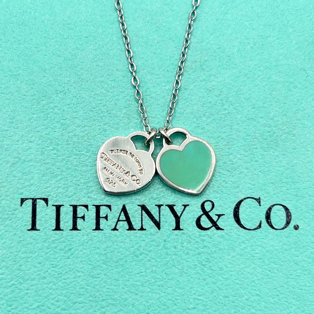 美品　ティファニー　リターントゥ　ダブルハート　ブルー　ネックレス　社外チェーン