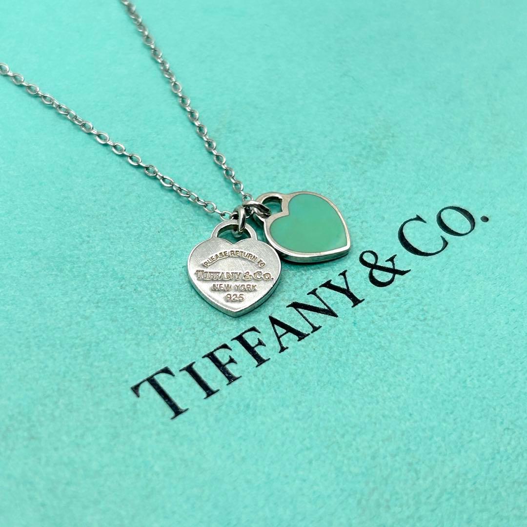 美品　ティファニー　リターントゥ　ダブルハート　ブルー　ネックレス　社外チェーン