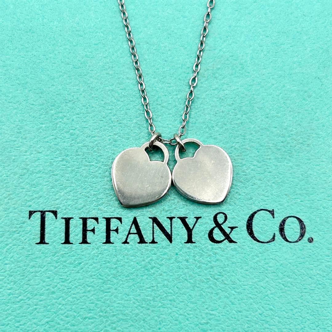 美品　ティファニー　リターントゥ　ダブルハート　ブルー　ネックレス　社外チェーン