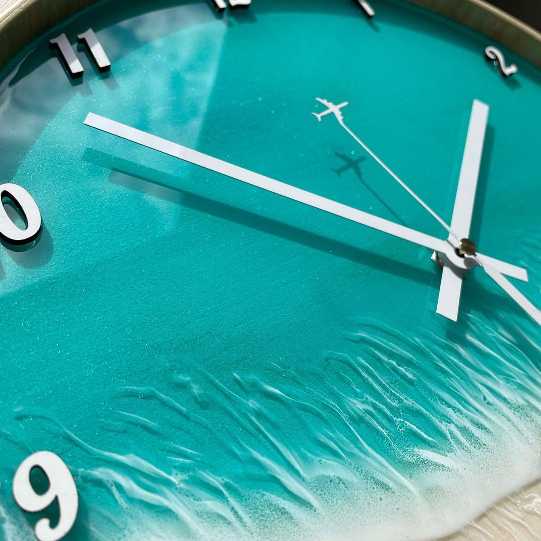 海のレジンアート・飛行機 時計