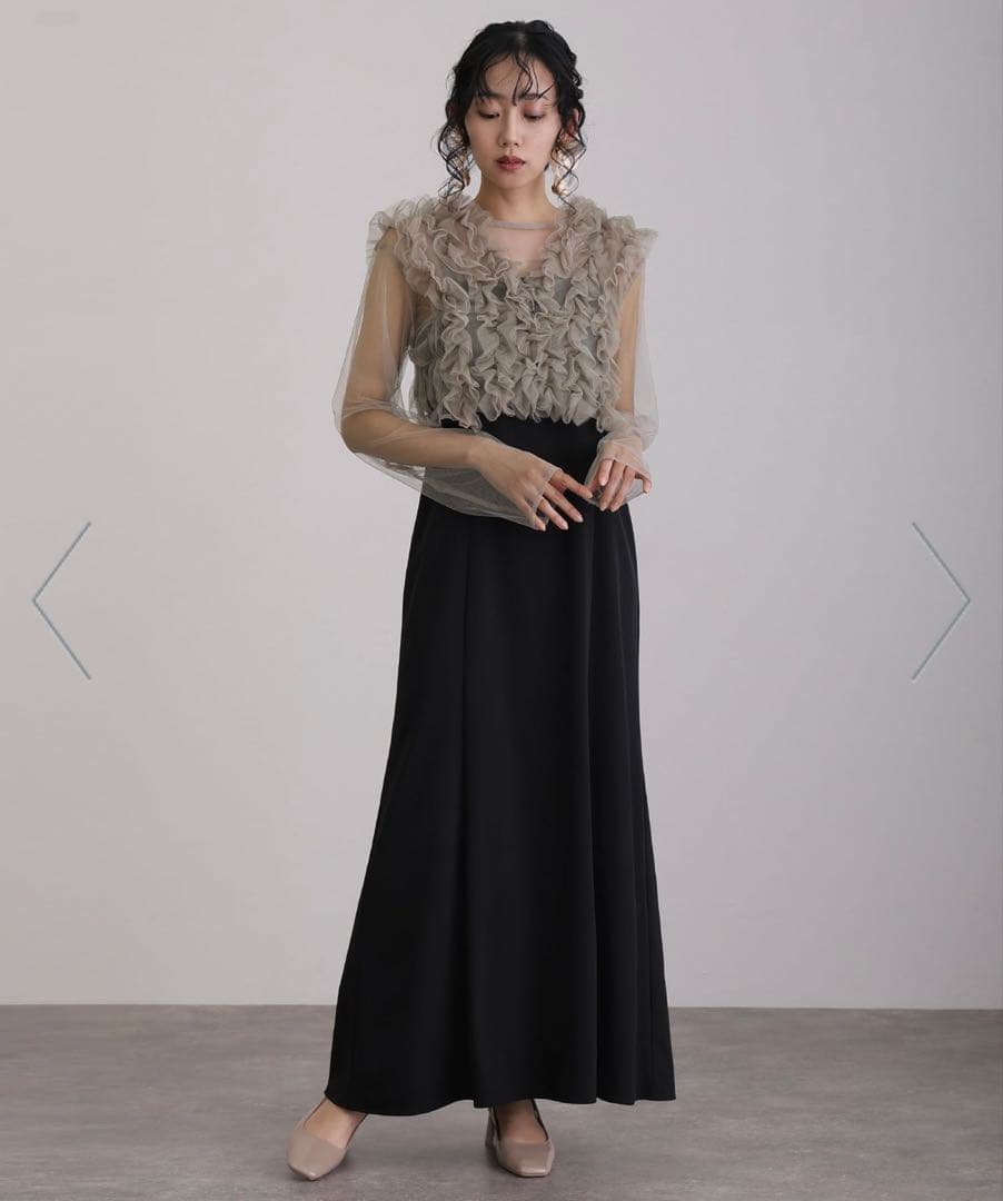 フリル付きシフォンパーティードレス