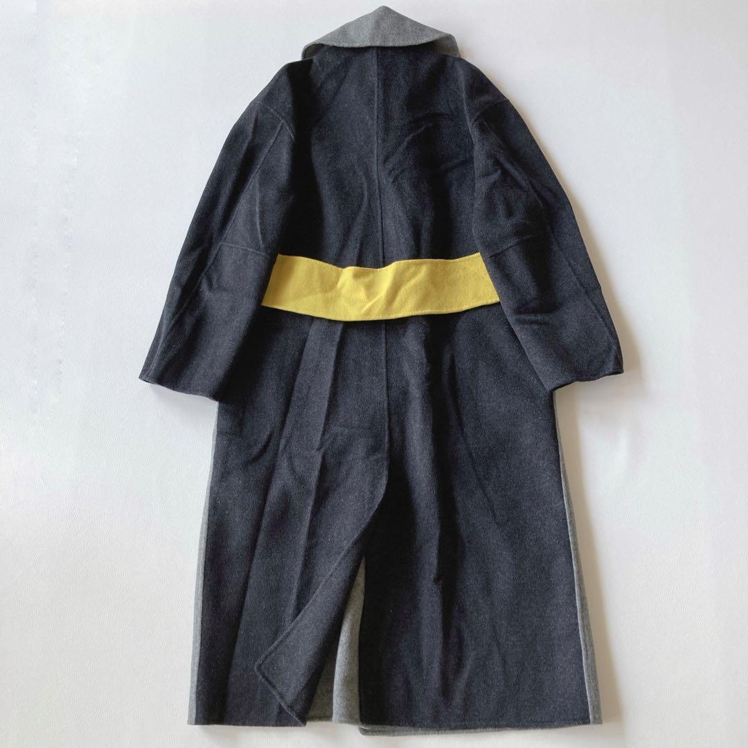 ルシェルブルー　ダブルフェイスミックスカラーコート　ウール　バイカラー　36