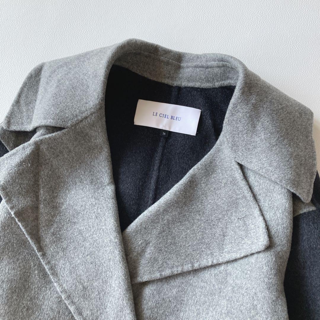 ルシェルブルー　ダブルフェイスミックスカラーコート　ウール　バイカラー　36